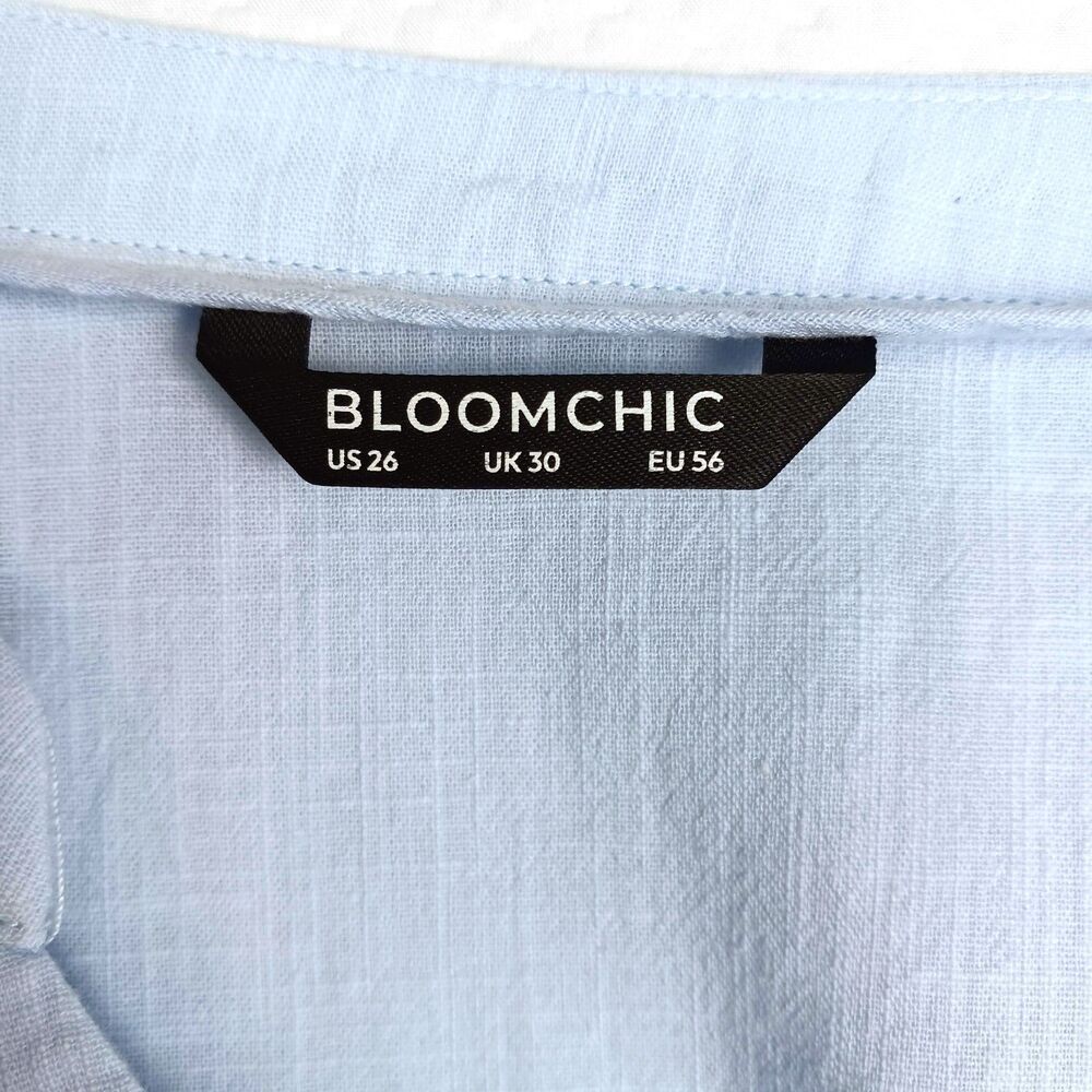 Bloomchic Cotton Boho Blouse Blue w Brown Embroidery Size 26/4X - Picture 9 of 10